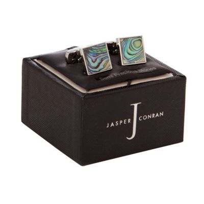 Grey Abalone stone cufflinks in a gift box